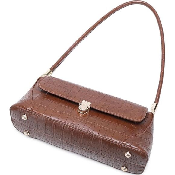 Women Crocodile Coffee Imported Vintage Retro Cute Hobo Tote Mini Clutch Bags - Picture 4 of 4